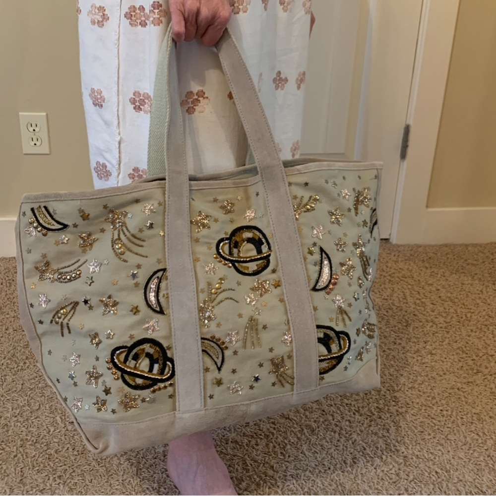 Free People Beige Tote with Gold and Black Embroidery